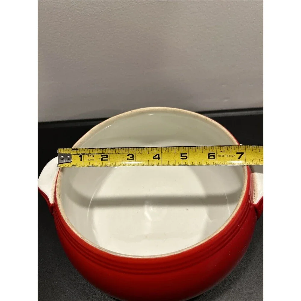 HALL’S Superior Quality Kitchenware USA Double Handle Casserole Dish Red 2QT Vtg